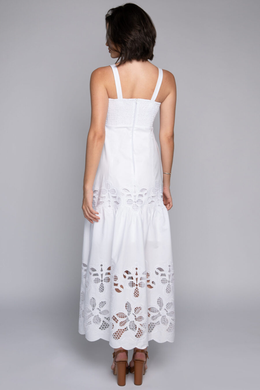 Vestido longo em algodão bordado branco - TAÍSA - Imagem 3