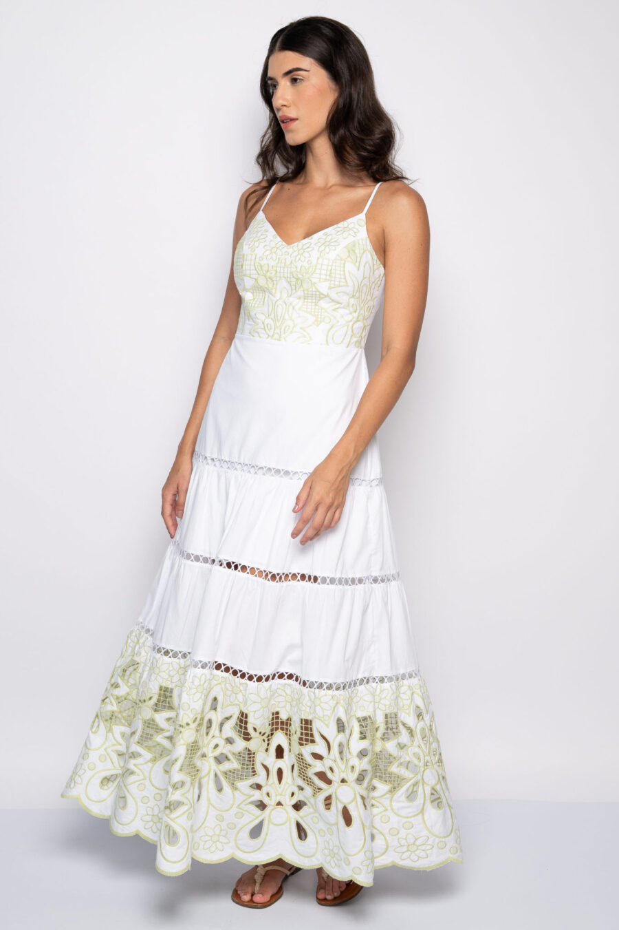 VESTIDO MILENA - Branco bordado verde