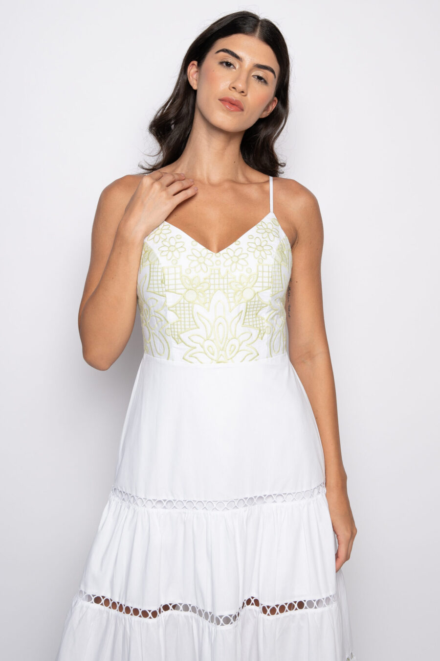 VESTIDO MILENA - Branco bordado verde - Imagem 2