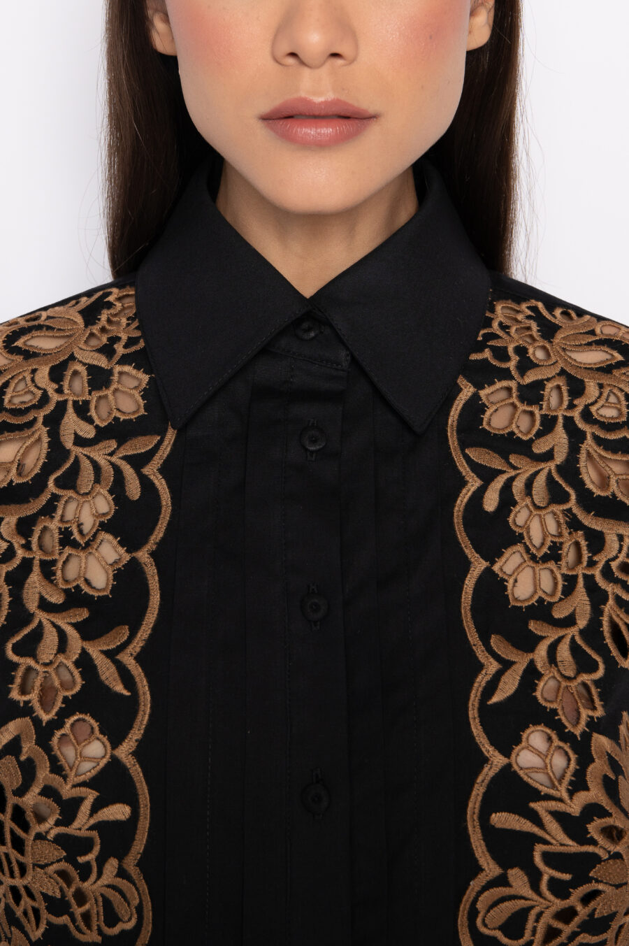 Camisa cropped em algodão bordado - KASSIA preto - Imagem 2