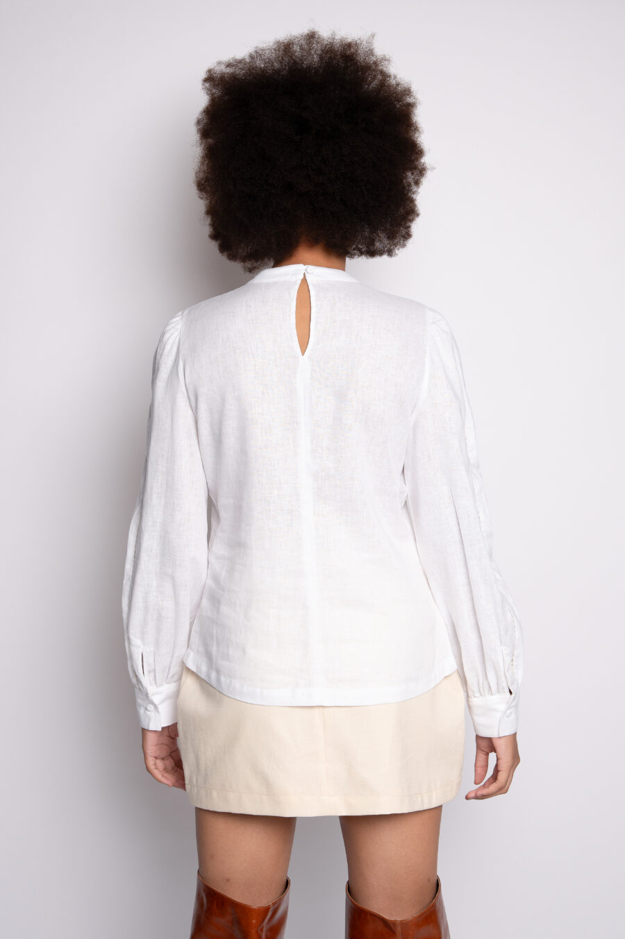 Camisa em Linho com Bordado Frontal - ROSE BRANCO - Imagem 3