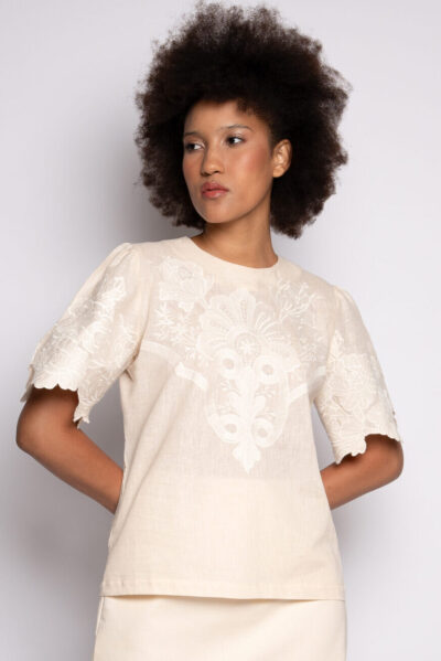 Blusa com bordado artesanal palmito – Clarice