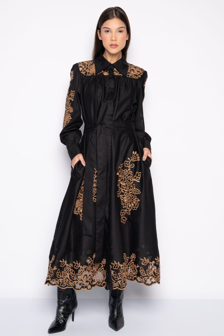 Vestido Midi em Algodão com Bordado Vazado - MAGDA