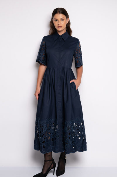 Vestido com bordado richelieu azul - PAOLA