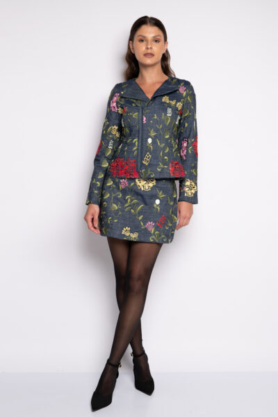 Saia jeans bordado floral - LAIS