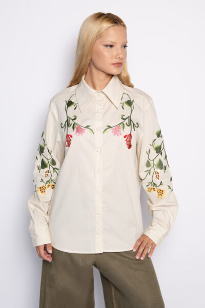 Camisa com bordado floral - Rosalia Bege
