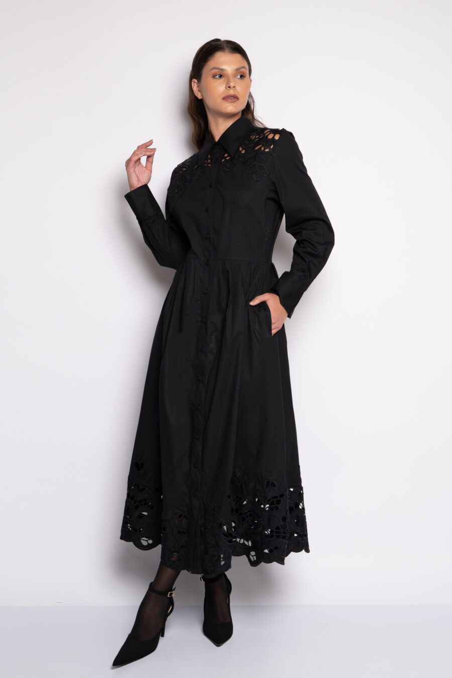 Vestido Algodão Bordado Richelieu ALL BLACK - PRISCILA