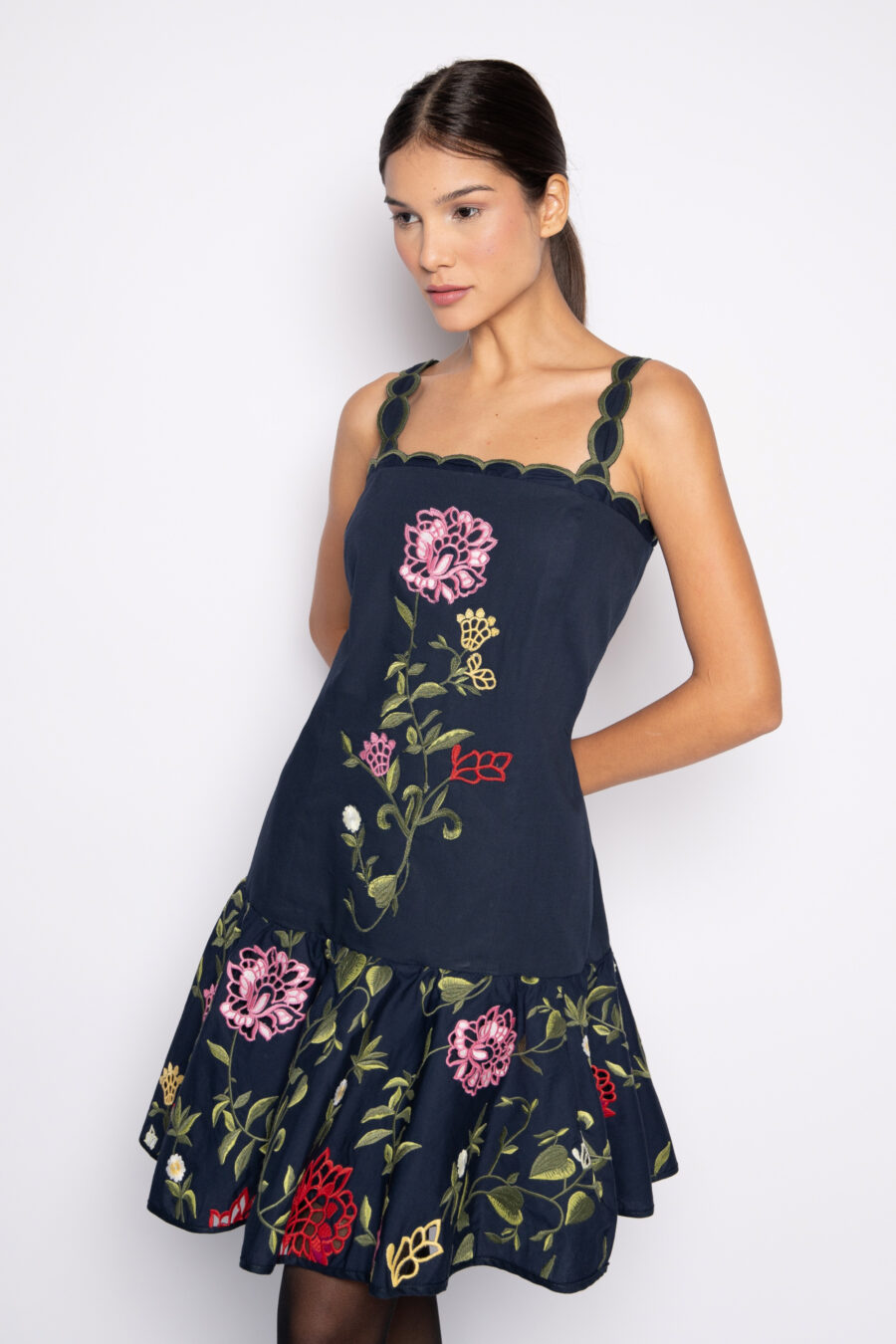 Vestido em Algodão Azul Marinho Bordado - VERÔNICA - Imagem 2