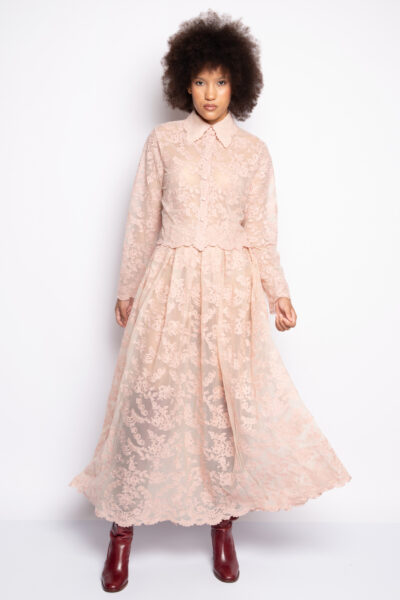 Camisa cropped bordada manga longa rosa - BIA