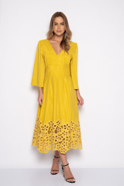 Vestido com decote em V amarelo - TAMIRES