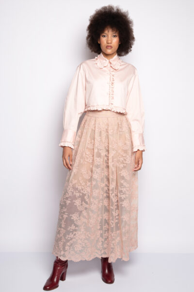 Camisa Cropped Romântica Rosa Blush- Tuane