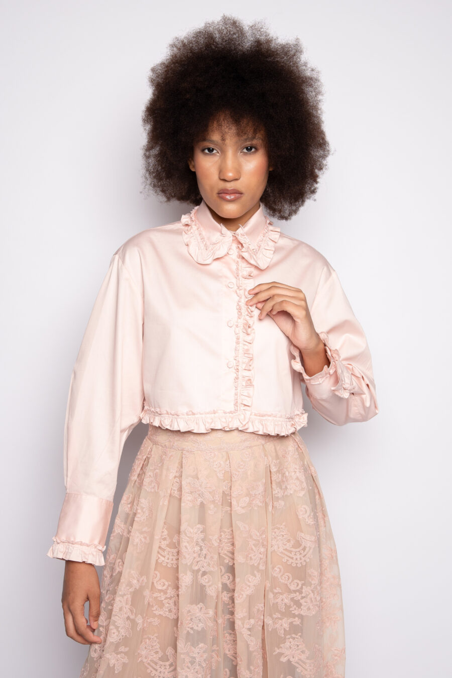 Camisa Cropped Romântica Rosa Blush- Tuane - Imagem 2