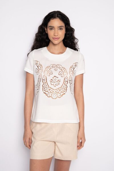 Blusa Bordada em Richelieu Manga Curta off white - Arlete