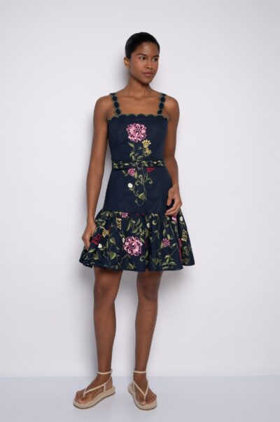 Vestido em Algodão Azul Marinho Bordado - VERÔNICA