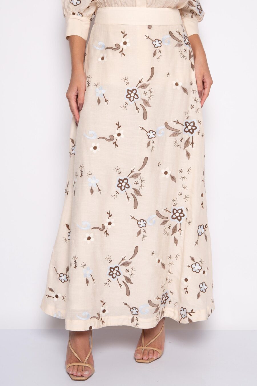 Saia midi evasê bordada creme - Renata - Imagem 2