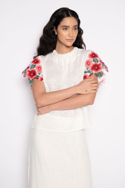 Blusa bordada gola alta off white - Lívia