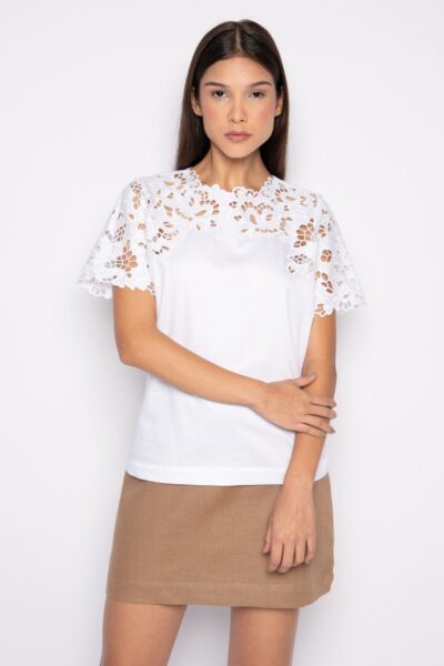 Blusa Feminina em Algodão com Bordado Richelieu branca/branco - AGNES