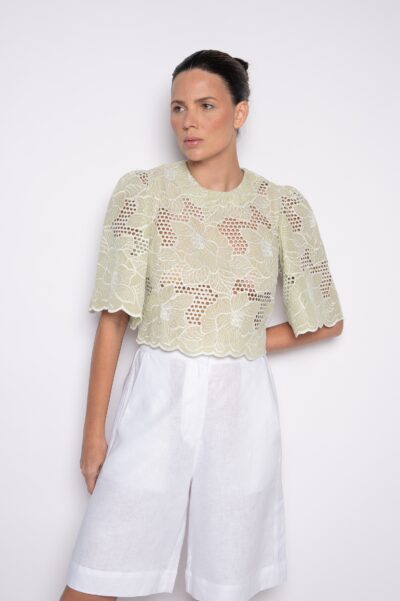 Camisa cropped bordada capim limão - Alexandra