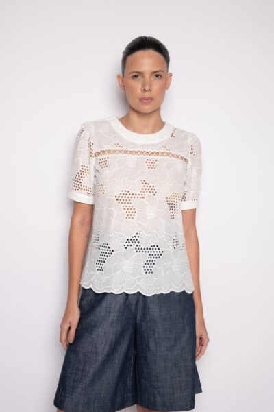 Blusa Bordada com Mangas Curtas off white - Shirley
