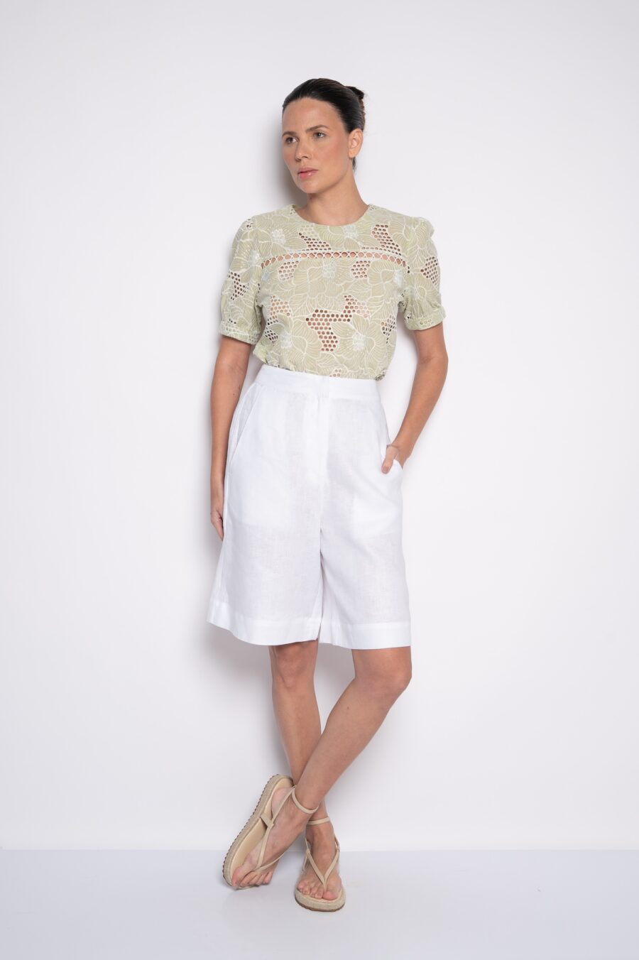 Blusa Bordada com Mangas Curtas Verde - Shirley - Imagem 3