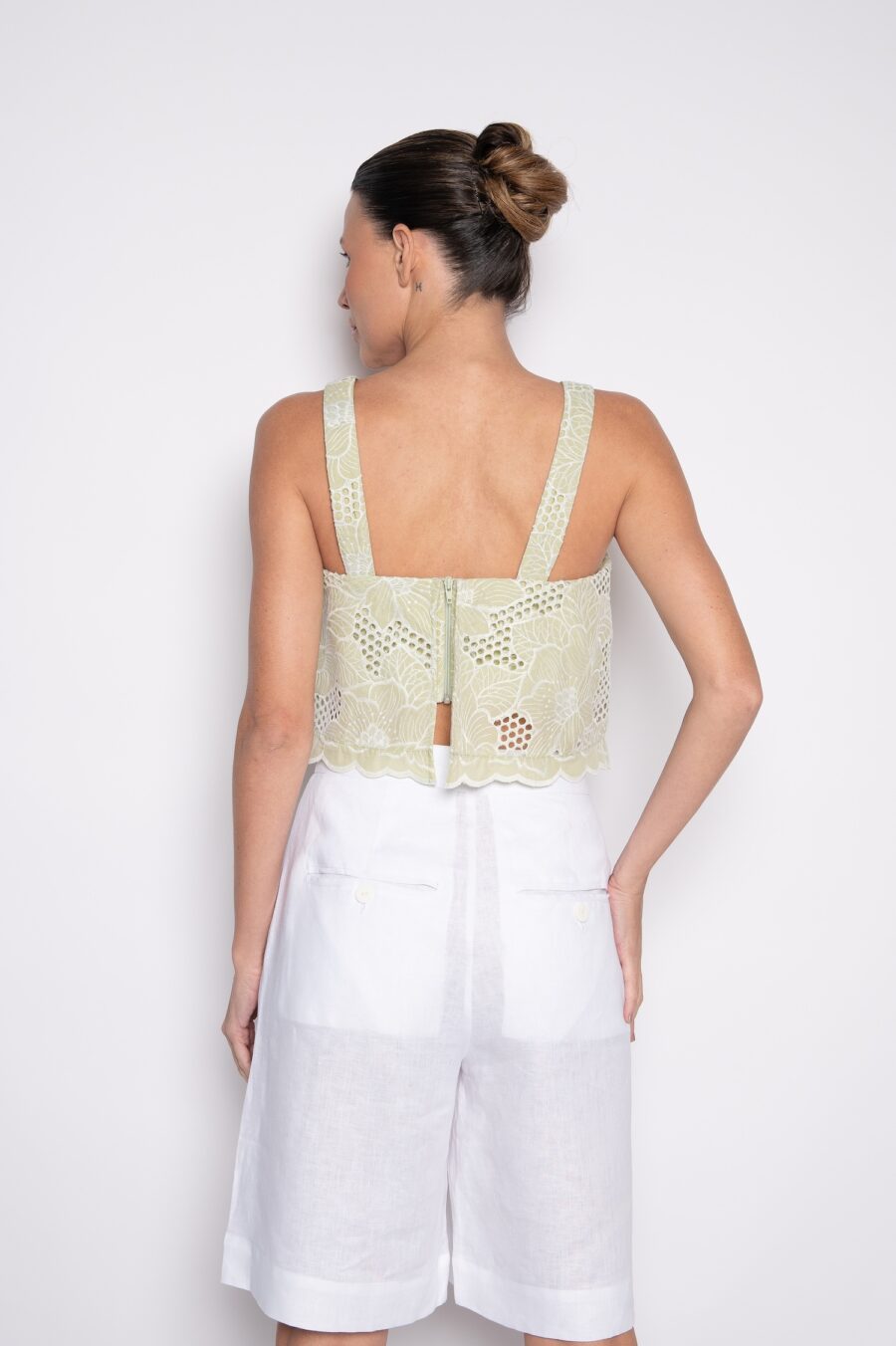 Blusa Cropped Bordada com Decote Quadrado Verde - Maya - Imagem 4