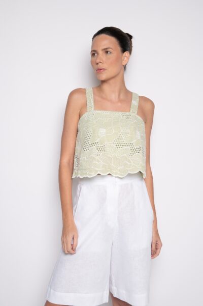 Blusa Cropped Bordada com Decote Quadrado Verde - Maya