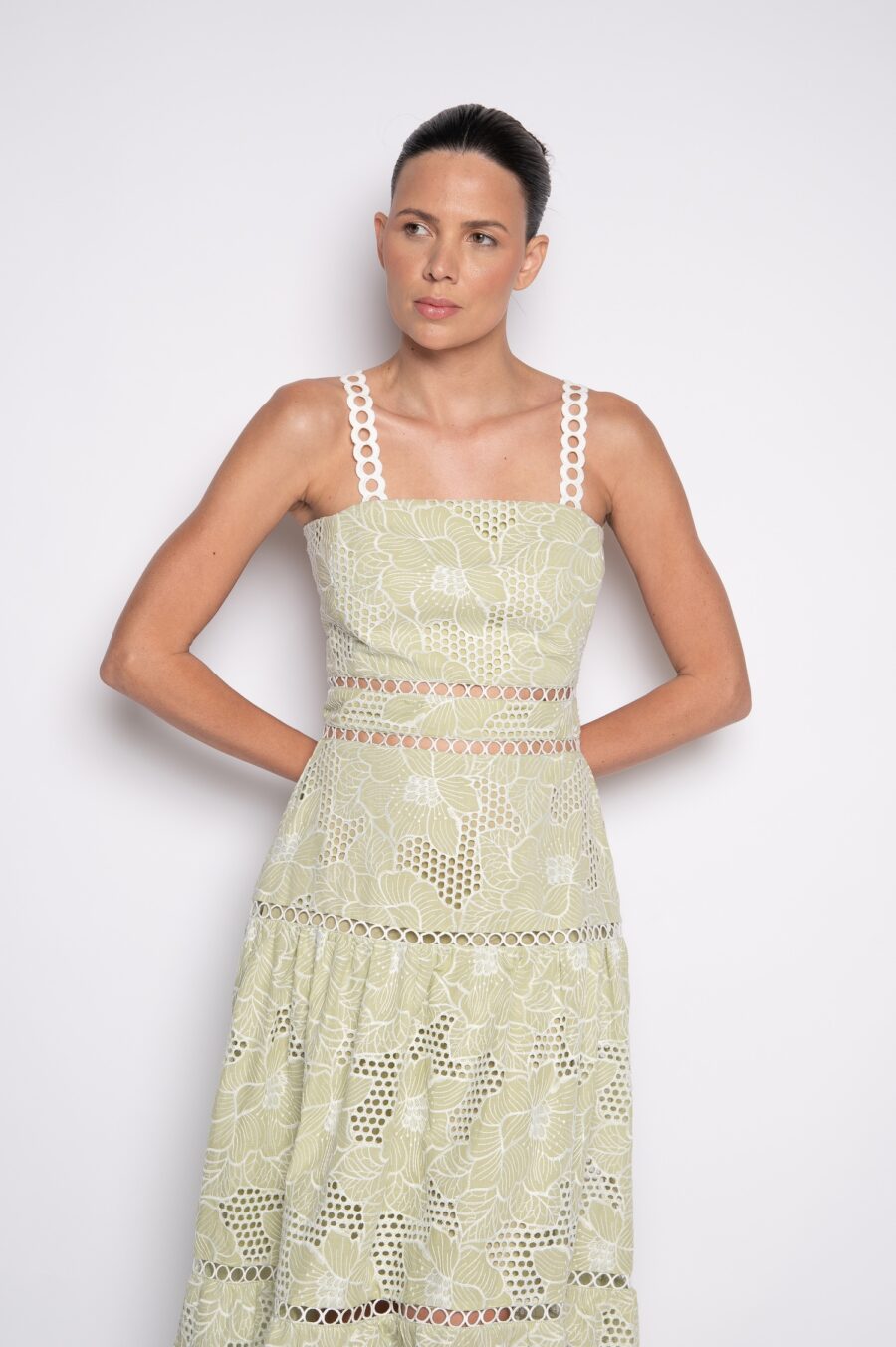 Vestido Midi com Alça e Decote Quadrado verde - Vitória - Imagem 3