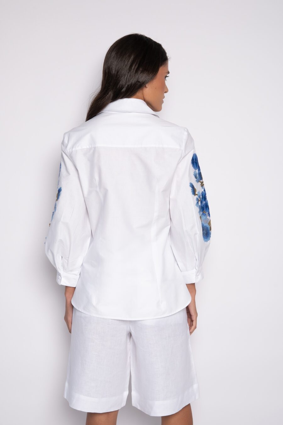 Camisete bordada com mangas 7/8 branca/azul - Carolina - Imagem 4