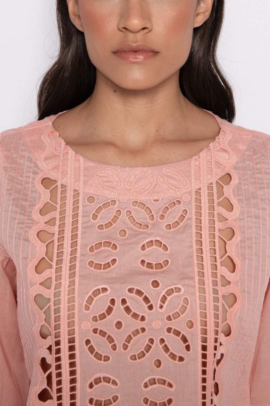 Blusa bordada com manga 7/8 e nervura rosa - Jaqueline - Imagem 4