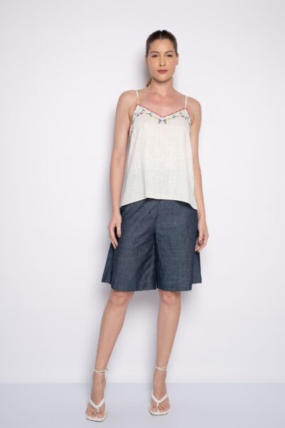 Blusa de alça com mini bordados florais off white - Nina