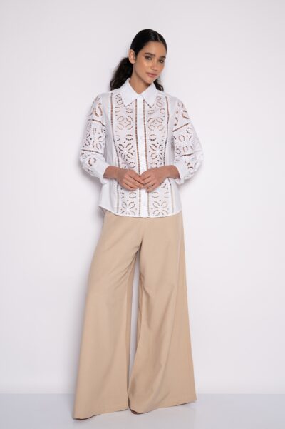 Camisa bordada com mangas 3/4 branca - Raíssa