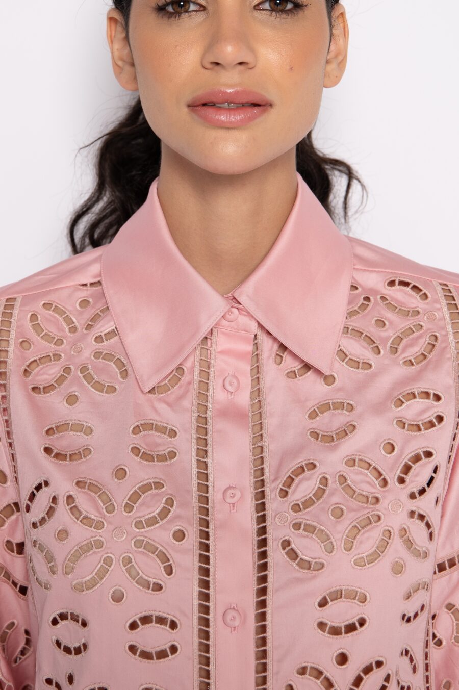 Camisa bordada com mangas 3/4 rosa - Raíssa - Imagem 4