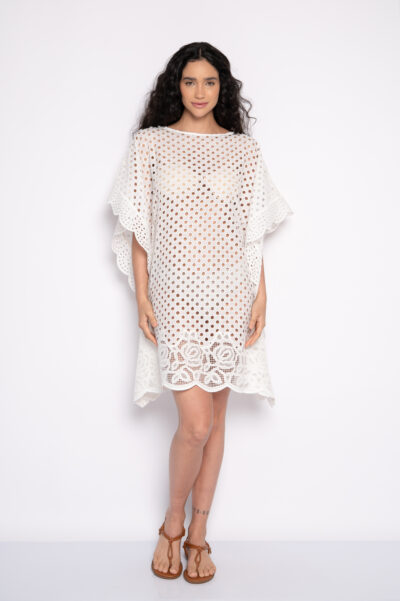 Vestido Raglã Curto Bordado Off White- Jade