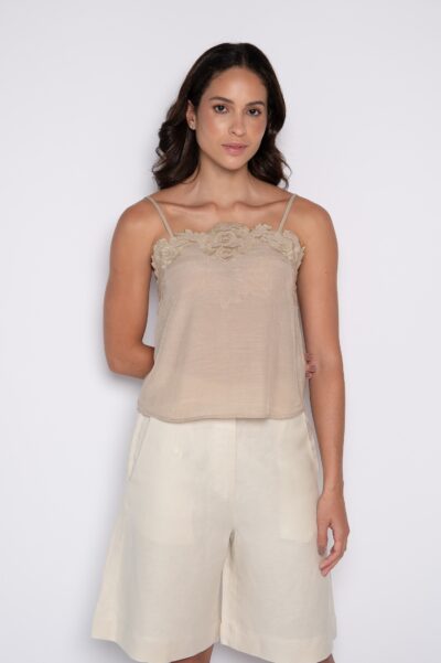 Blusa Bordada com Alça Caqui - Madalena