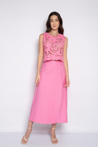 Blusa cropped bordada cavada rosa - Nanda