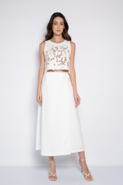 Saia midi transpassada off white - Nise
