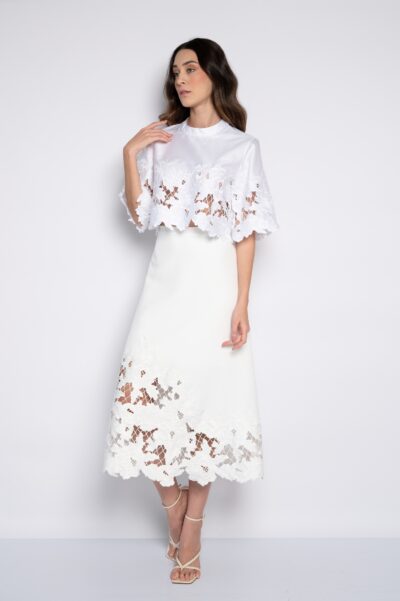 Blusa Cropped Bordada Branca - Carla