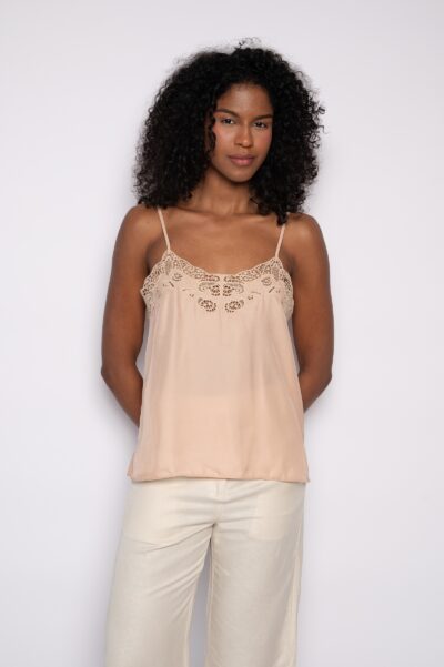 Blusa de Alças Finas com Bordado Delicado Nude - Nivia