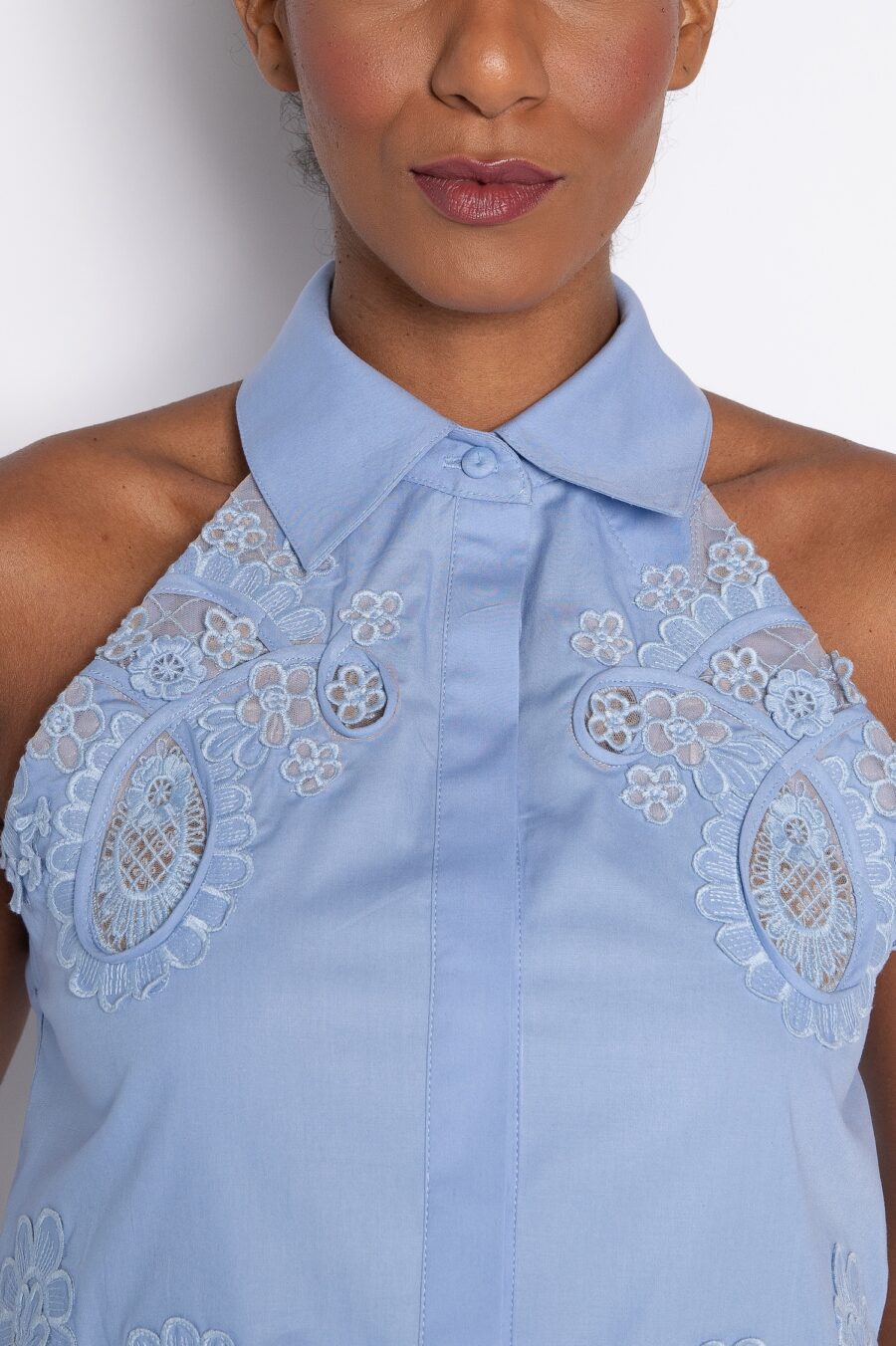 Camisa Cropped com bordado 3d azul - Cris - Imagem 4