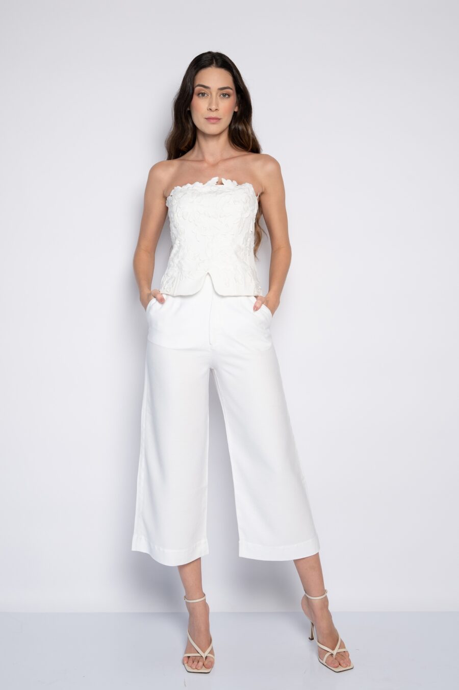 Corselet Sem Alças Bordado Off White - Doralice - Imagem 2