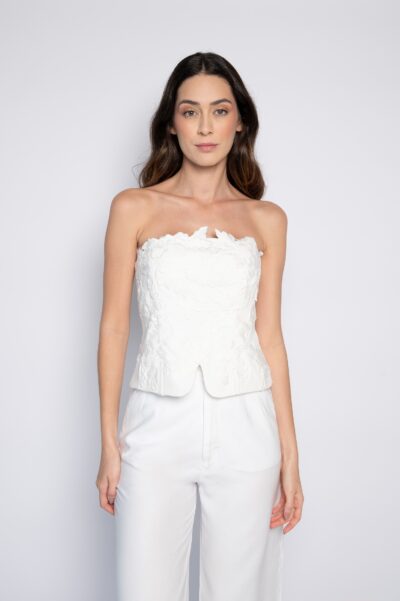 Corselet Sem Alças Bordado Off White - Doralice