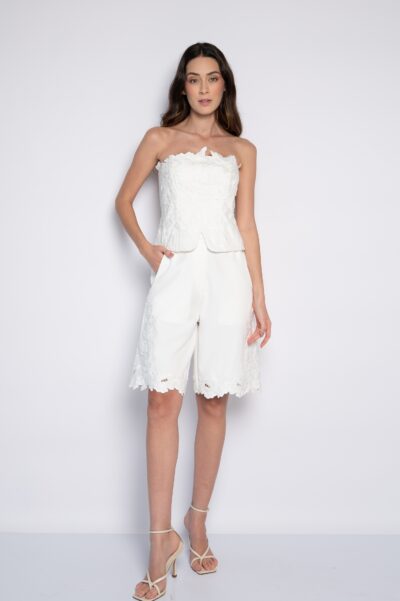 Corselet Sem Alças Bordado Off White - Doralice