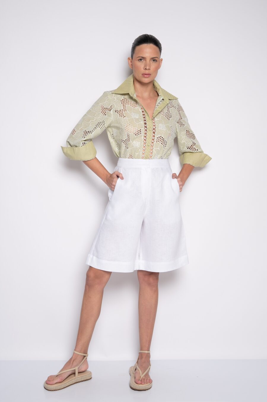 Camisa Bordada com Mangas 3/4 e Gola Tradicional Capim Limão - Rafaella - Imagem 6