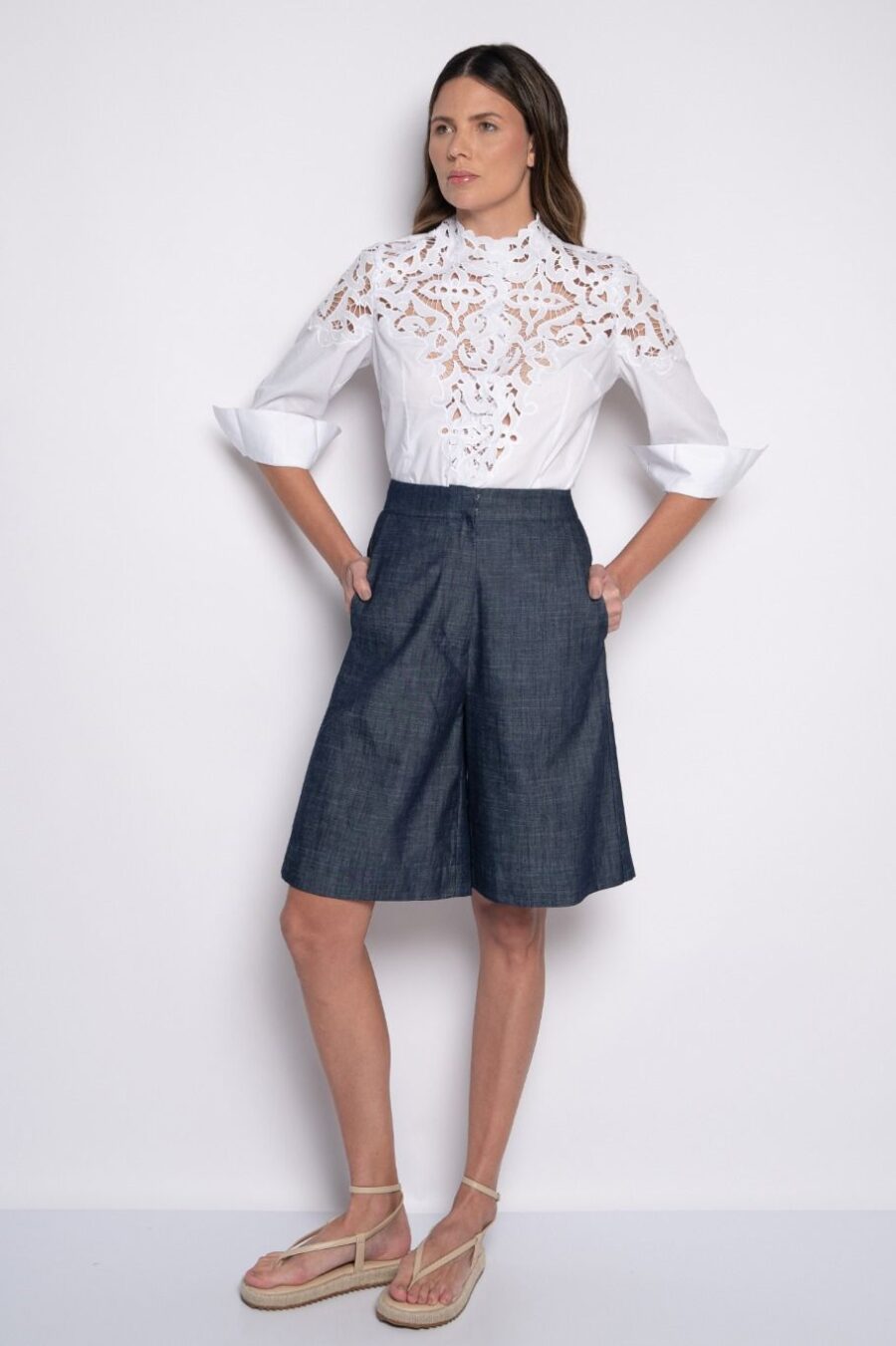Camisa Bordada  Mangas 3/4 Branco - Ane - Imagem 6