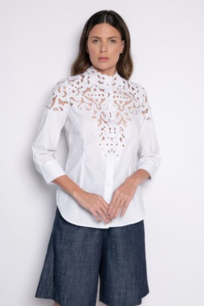 Camisa Bordada  Mangas 3/4 Branco - Ane