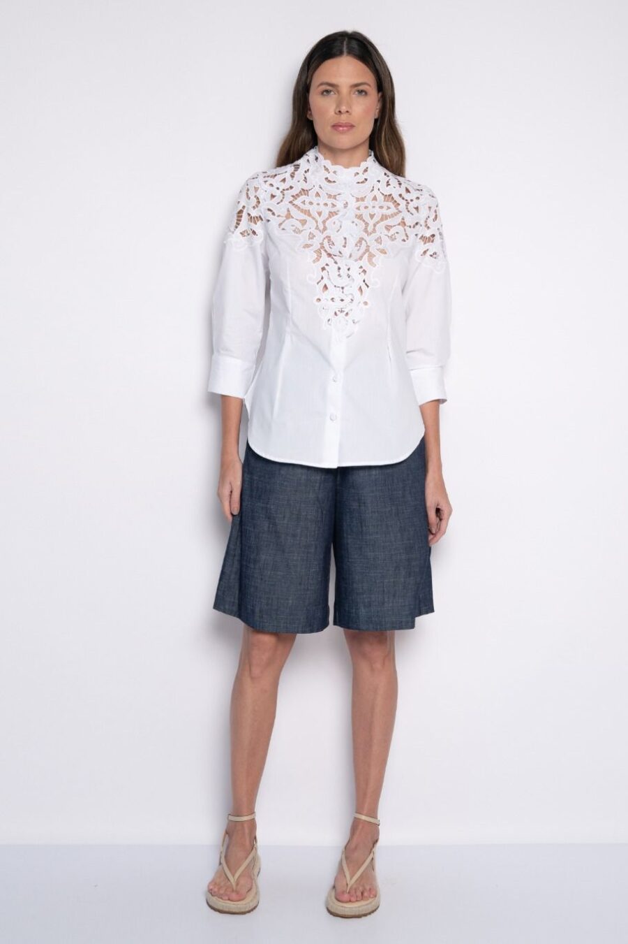 Camisa Bordada  Mangas 3/4 Branco - Ane - Imagem 2
