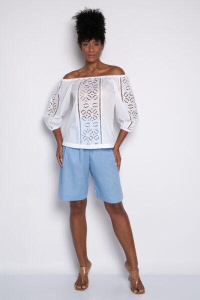 Bata com Bordado Frontal e nas Mangas Ombro a Ombro Branco - Raiane