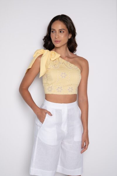 Top Bordado Um Ombro Só Amarelo - Elisa