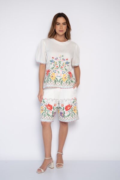 Blusa manga curta bordado mini florais off white - Samara