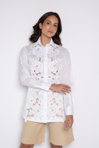 Camisa Bordada 100% Algodão Branca - Letícia